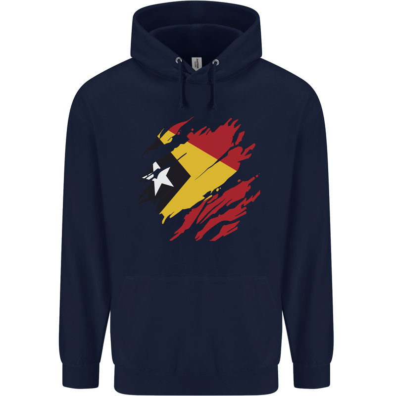 Torn East Timor Flag Day Football Mens 80% Cotton Hoodie Navy Blue