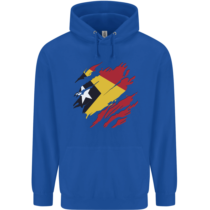 Torn East Timor Flag Day Football Mens 80% Cotton Hoodie Royal Blue