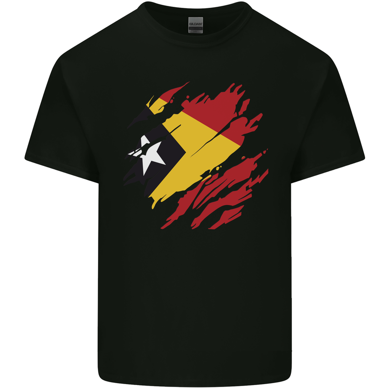 Torn East Timor Flag Day Football Mens Cotton T-Shirt Tee Top Black