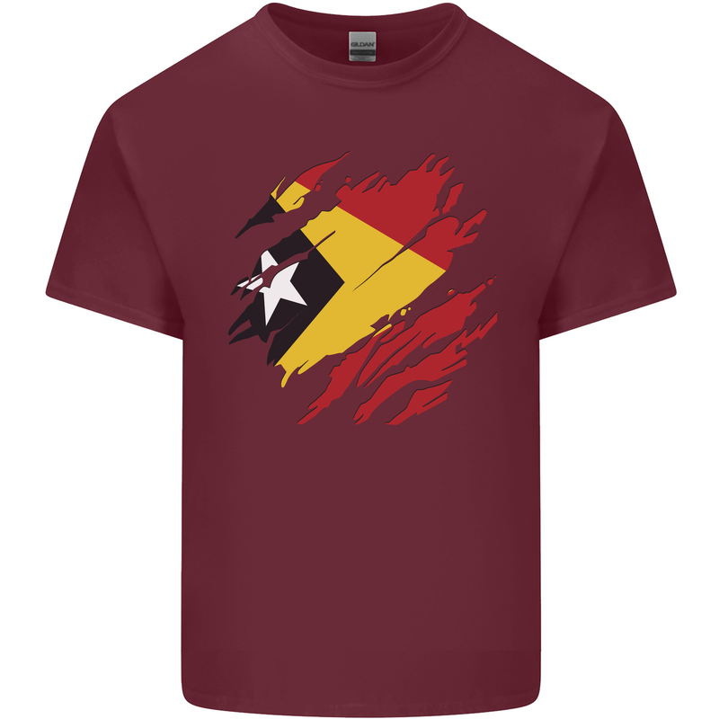 Torn East Timor Flag Day Football Mens Cotton T-Shirt Tee Top Maroon
