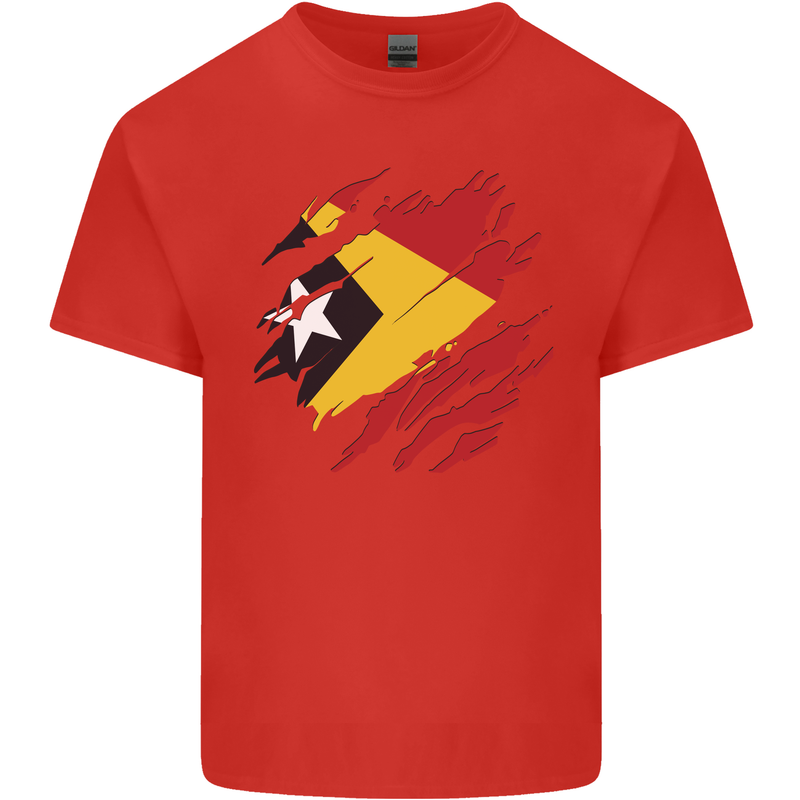 Torn East Timor Flag Day Football Mens Cotton T-Shirt Tee Top Red
