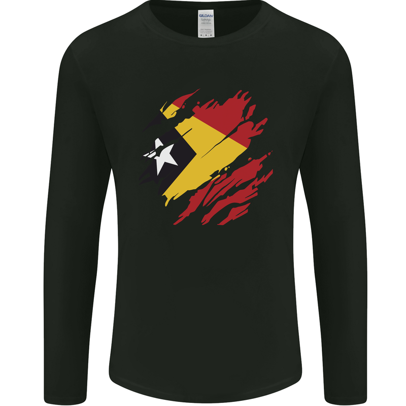 Torn East Timor Flag Day Football Mens Long Sleeve T-Shirt Black