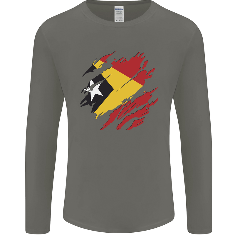 Torn East Timor Flag Day Football Mens Long Sleeve T-Shirt Charcoal