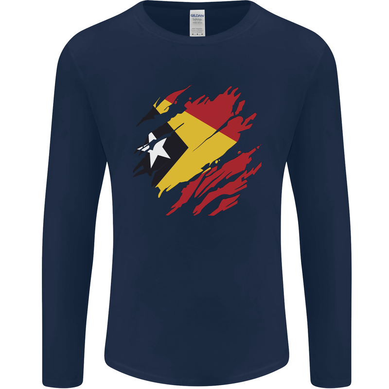 Torn East Timor Flag Day Football Mens Long Sleeve T-Shirt Navy Blue
