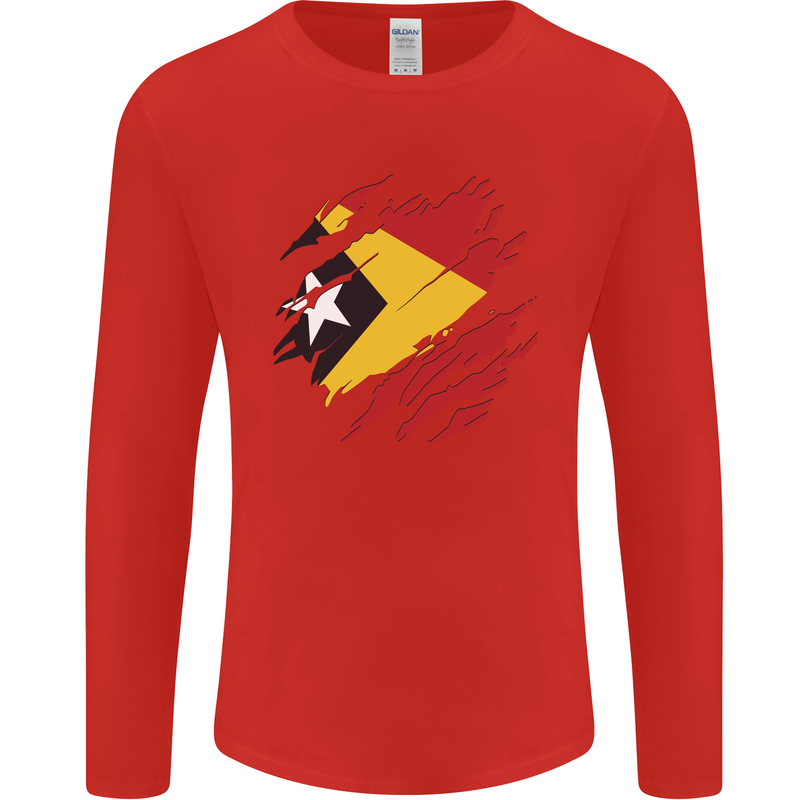 Torn East Timor Flag Day Football Mens Long Sleeve T-Shirt Red