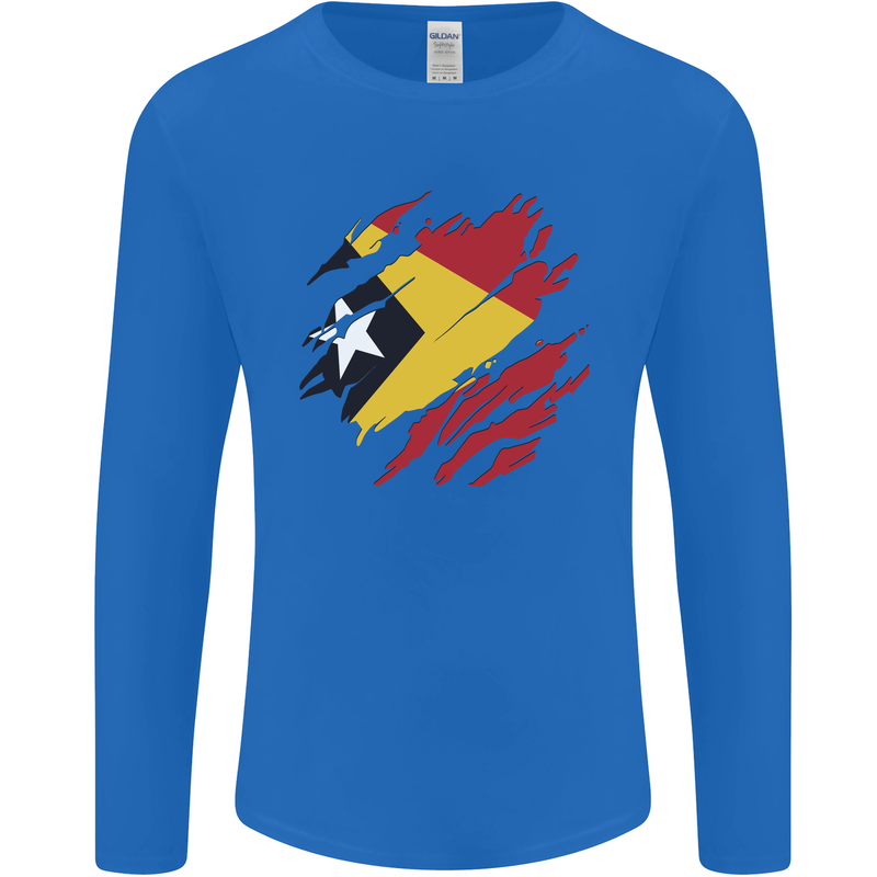 Torn East Timor Flag Day Football Mens Long Sleeve T-Shirt Royal Blue