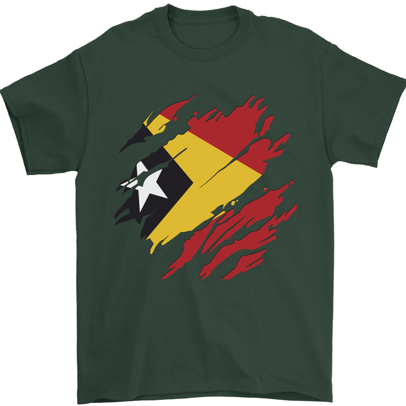 Torn East Timor Flag Day Football Mens T-Shirt 100% Cotton Forest Green