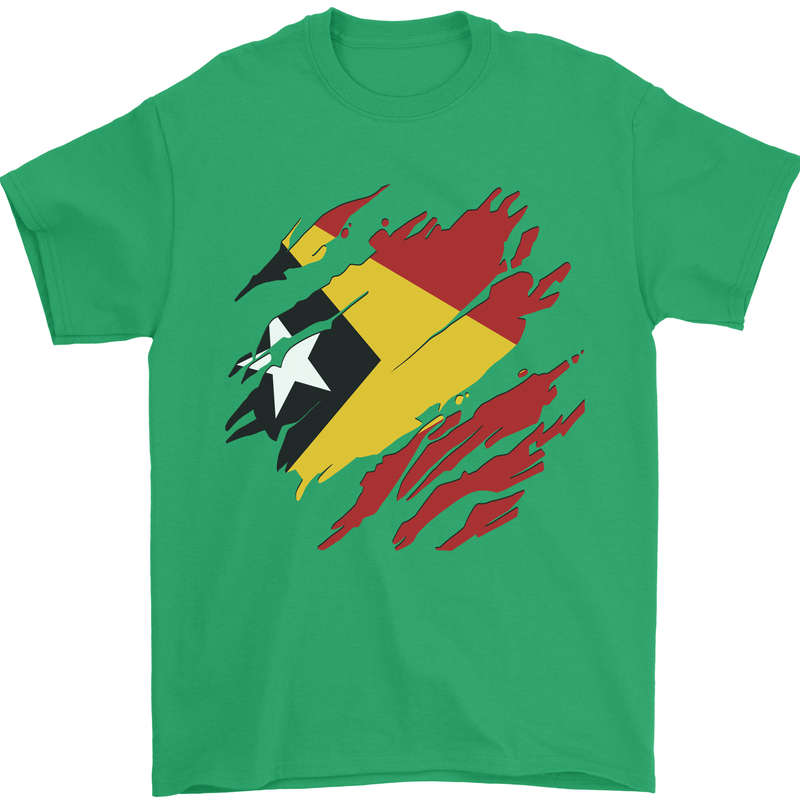 Torn East Timor Flag Day Football Mens T-Shirt 100% Cotton Irish Green