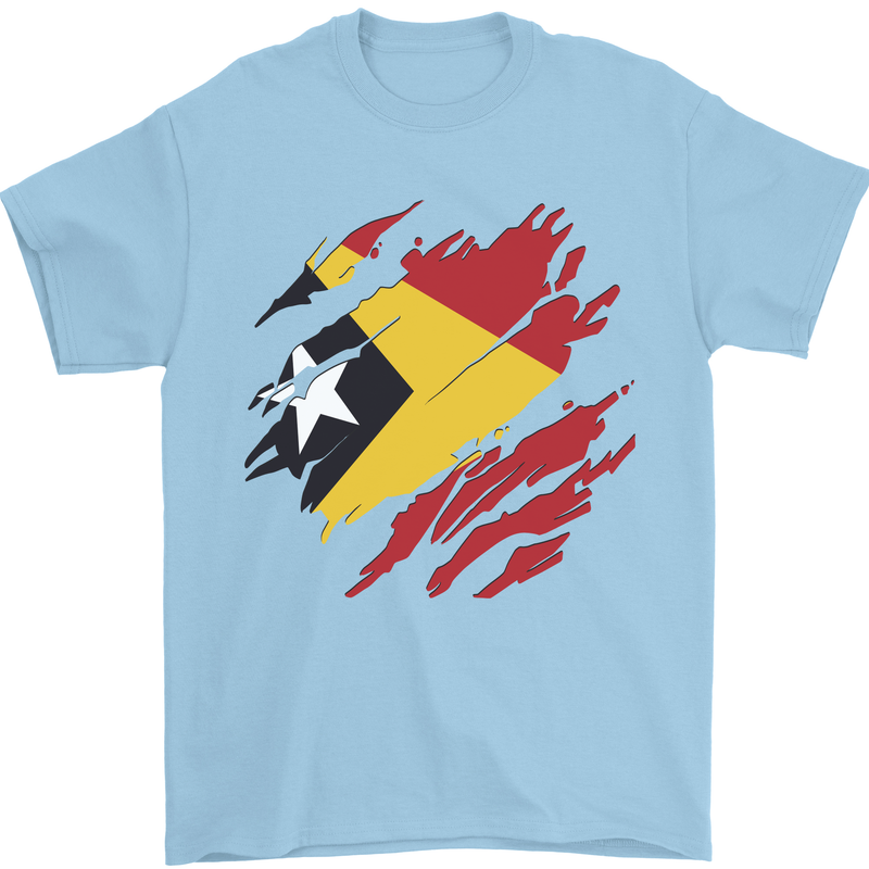 Torn East Timor Flag Day Football Mens T-Shirt 100% Cotton Light Blue