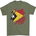 Torn East Timor Flag Day Football Mens T-Shirt 100% Cotton Military Green