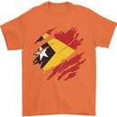 Torn East Timor Flag Day Football Mens T-Shirt 100% Cotton Orange