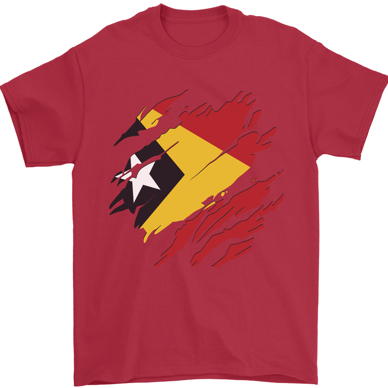Torn East Timor Flag Day Football Mens T-Shirt 100% Cotton Red