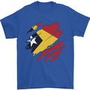 Torn East Timor Flag Day Football Mens T-Shirt 100% Cotton Royal Blue