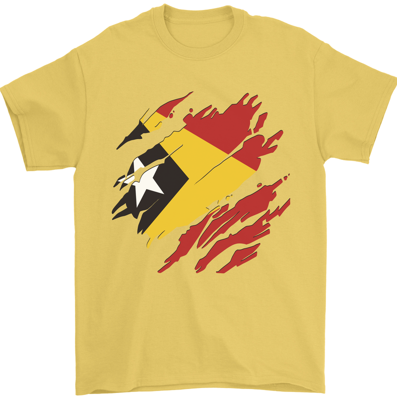 Torn East Timor Flag Day Football Mens T-Shirt 100% Cotton Yellow