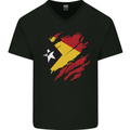 Torn East Timor Flag Day Football Mens V-Neck Cotton T-Shirt Black