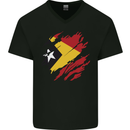 Torn East Timor Flag Day Football Mens V-Neck Cotton T-Shirt Black