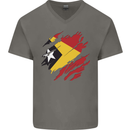 Torn East Timor Flag Day Football Mens V-Neck Cotton T-Shirt Charcoal