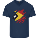 Torn East Timor Flag Day Football Mens V-Neck Cotton T-Shirt Navy Blue