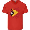 Torn East Timor Flag Day Football Mens V-Neck Cotton T-Shirt Red