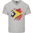 Torn East Timor Flag Day Football Mens V-Neck Cotton T-Shirt Sports Grey