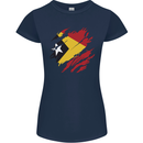Torn East Timor Flag Day Football Womens Petite Cut T-Shirt Navy Blue