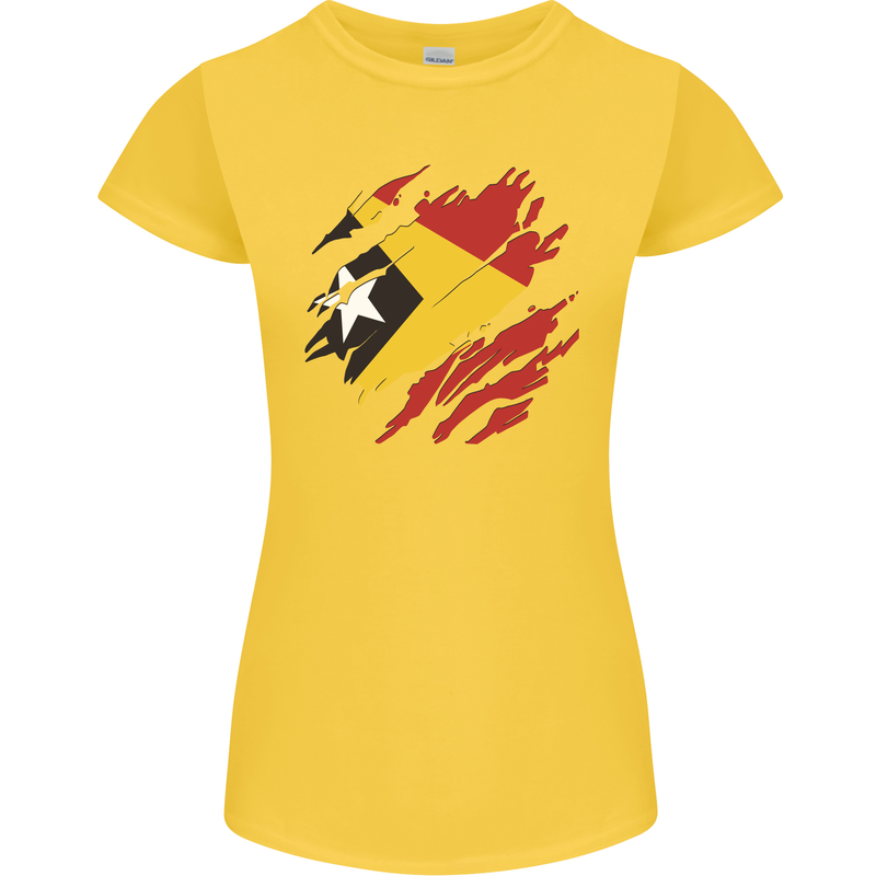 Torn East Timor Flag Day Football Womens Petite Cut T-Shirt Yellow