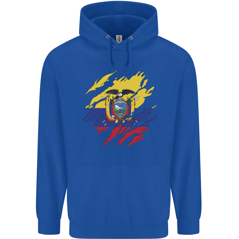 Torn Ecuador Flag Ecuadorian Day Football Childrens Kids Hoodie Royal Blue