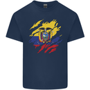 Torn Ecuador Flag Ecuadorian Day Football Kids T-Shirt Childrens Navy Blue