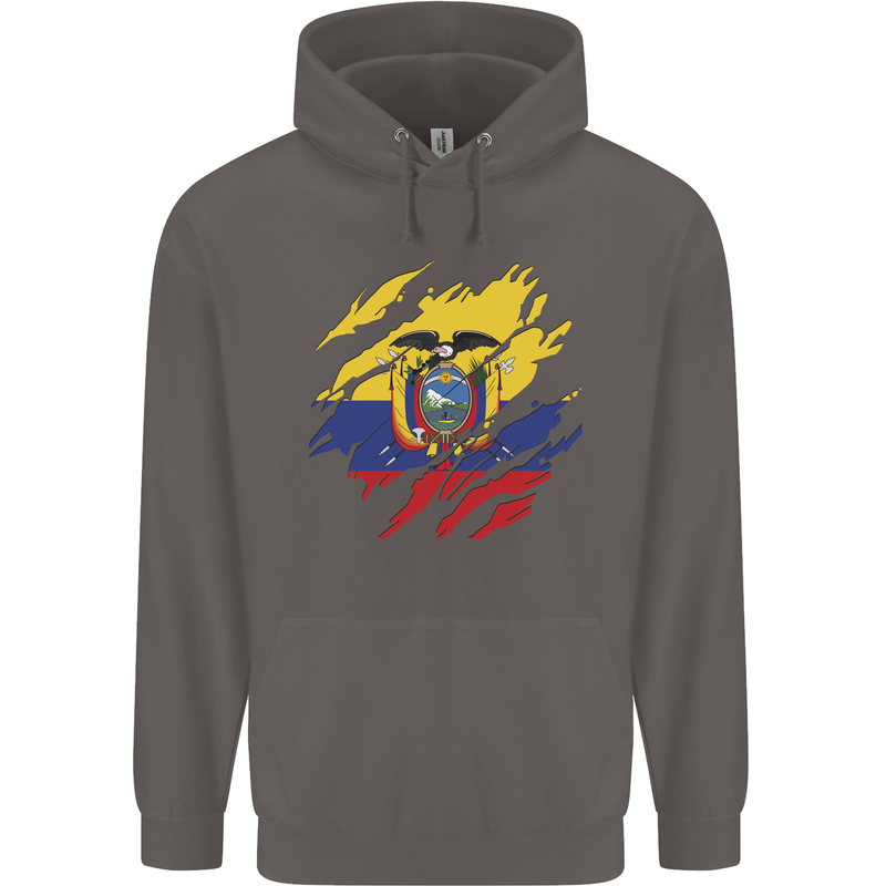 Torn Ecuador Flag Ecuadorian Day Football Mens 80% Cotton Hoodie Charcoal