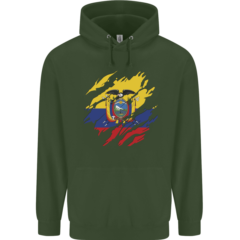 Torn Ecuador Flag Ecuadorian Day Football Mens 80% Cotton Hoodie Forest Green
