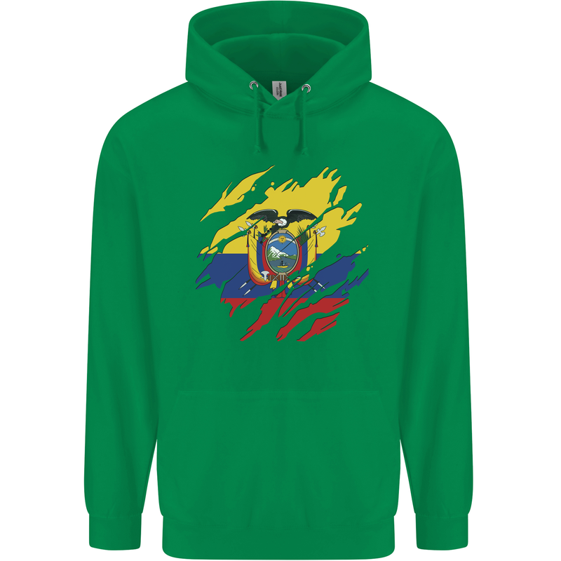 Torn Ecuador Flag Ecuadorian Day Football Mens 80% Cotton Hoodie Irish Green