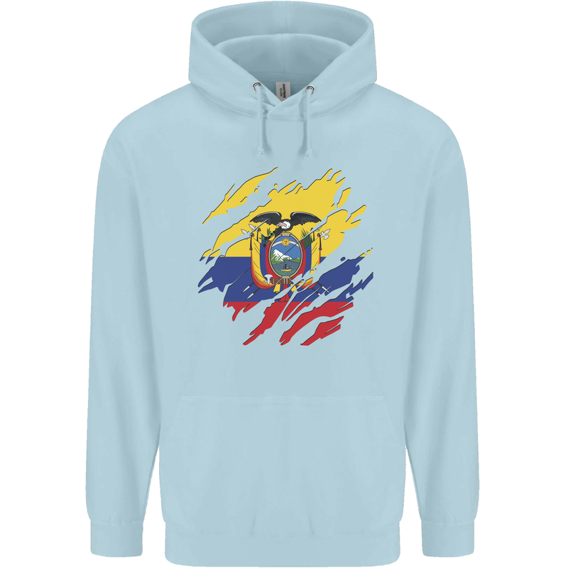 Torn Ecuador Flag Ecuadorian Day Football Mens 80% Cotton Hoodie Light Blue
