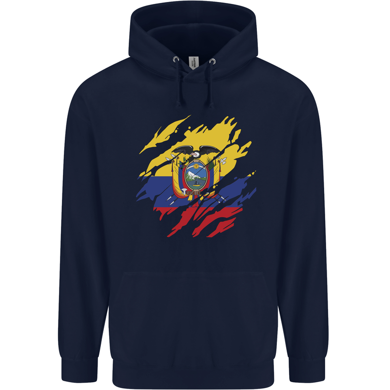 Torn Ecuador Flag Ecuadorian Day Football Mens 80% Cotton Hoodie Navy Blue