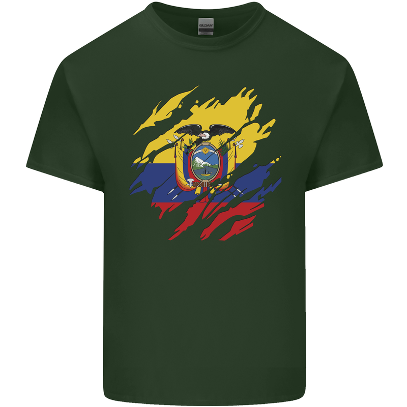 Torn Ecuador Flag Ecuadorian Day Football Mens Cotton T-Shirt Tee Top Forest Green