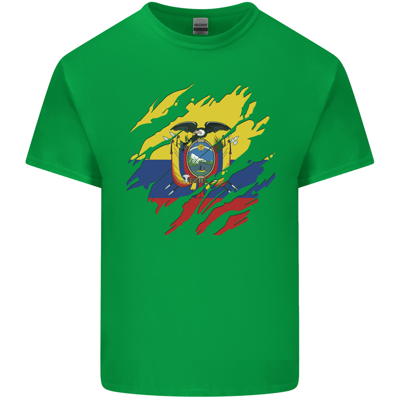 Torn Ecuador Flag Ecuadorian Day Football Mens Cotton T-Shirt Tee Top Irish Green
