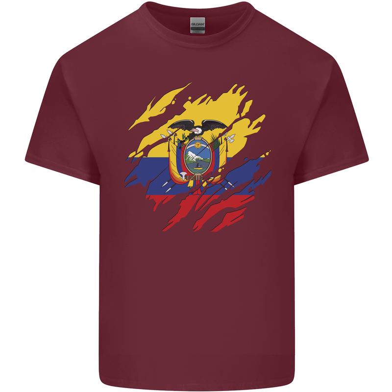 Torn Ecuador Flag Ecuadorian Day Football Mens Cotton T-Shirt Tee Top Maroon