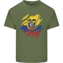Torn Ecuador Flag Ecuadorian Day Football Mens Cotton T-Shirt Tee Top Military Green