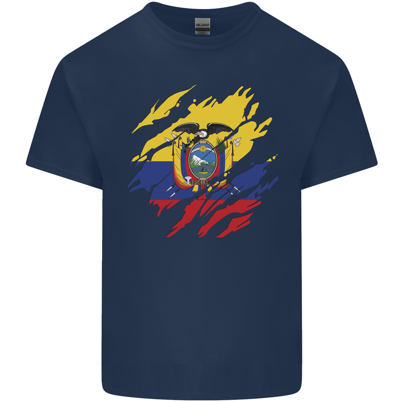 Torn Ecuador Flag Ecuadorian Day Football Mens Cotton T-Shirt Tee Top Navy Blue
