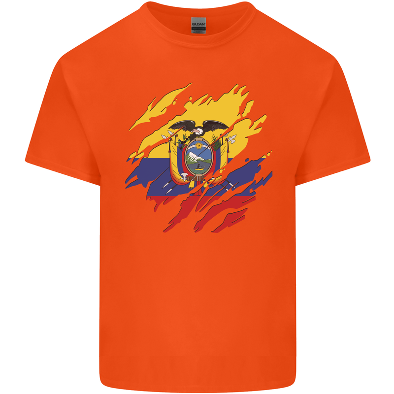 Torn Ecuador Flag Ecuadorian Day Football Mens Cotton T-Shirt Tee Top Orange