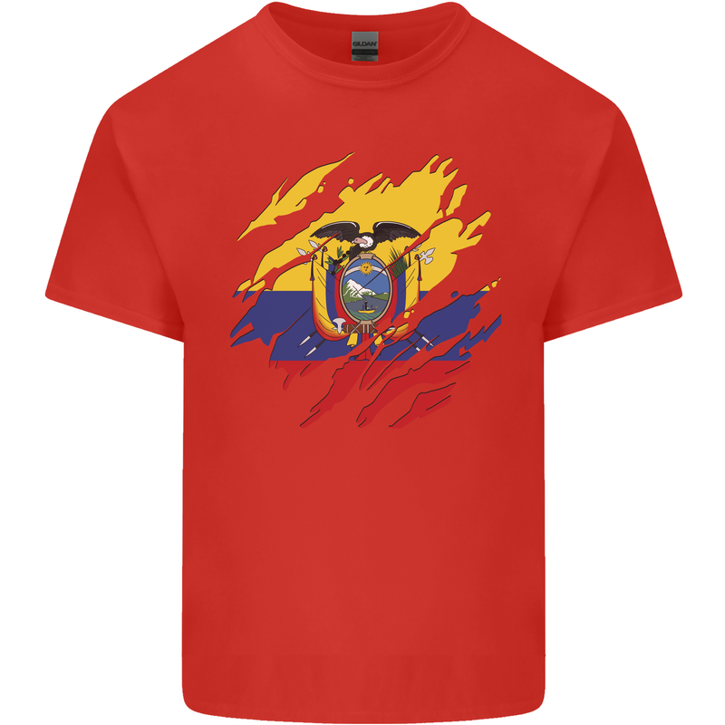 Torn Ecuador Flag Ecuadorian Day Football Mens Cotton T-Shirt Tee Top Red
