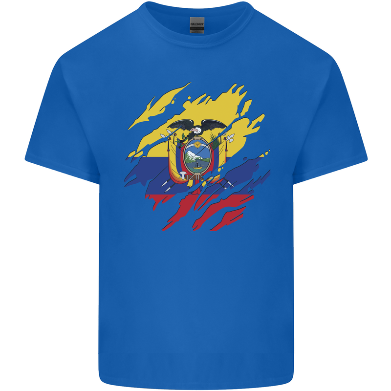Torn Ecuador Flag Ecuadorian Day Football Mens Cotton T-Shirt Tee Top Royal Blue