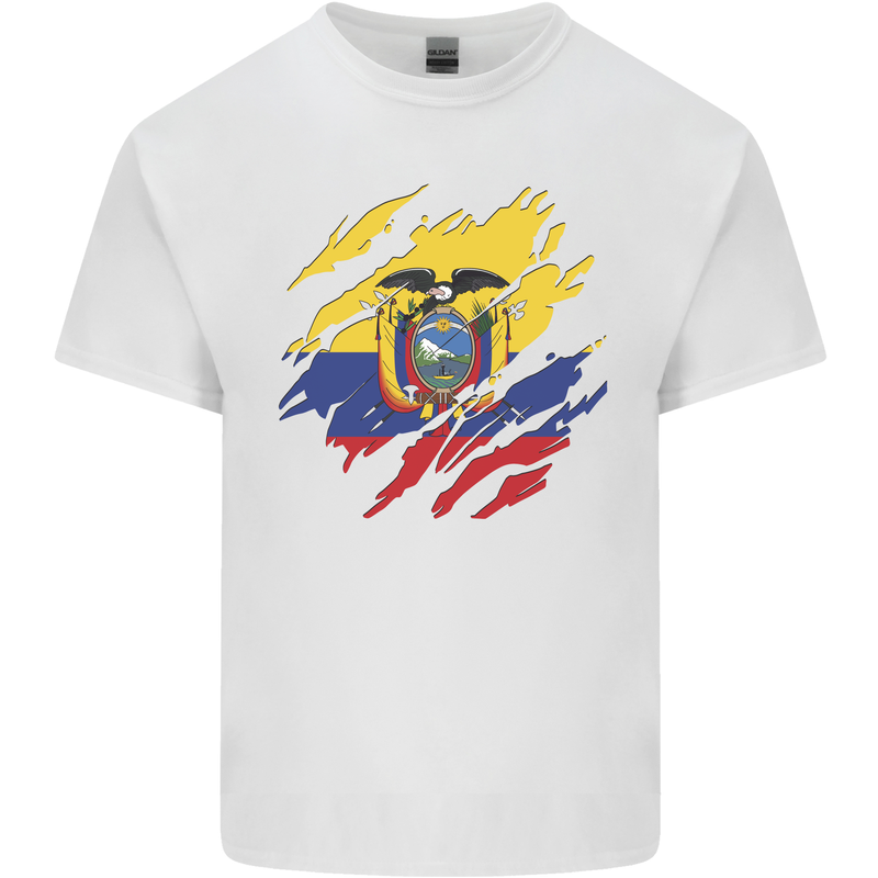 Torn Ecuador Flag Ecuadorian Day Football Mens Cotton T-Shirt Tee Top White