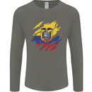 Torn Ecuador Flag Ecuadorian Day Football Mens Long Sleeve T-Shirt Charcoal