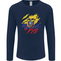 Torn Ecuador Flag Ecuadorian Day Football Mens Long Sleeve T-Shirt Navy Blue