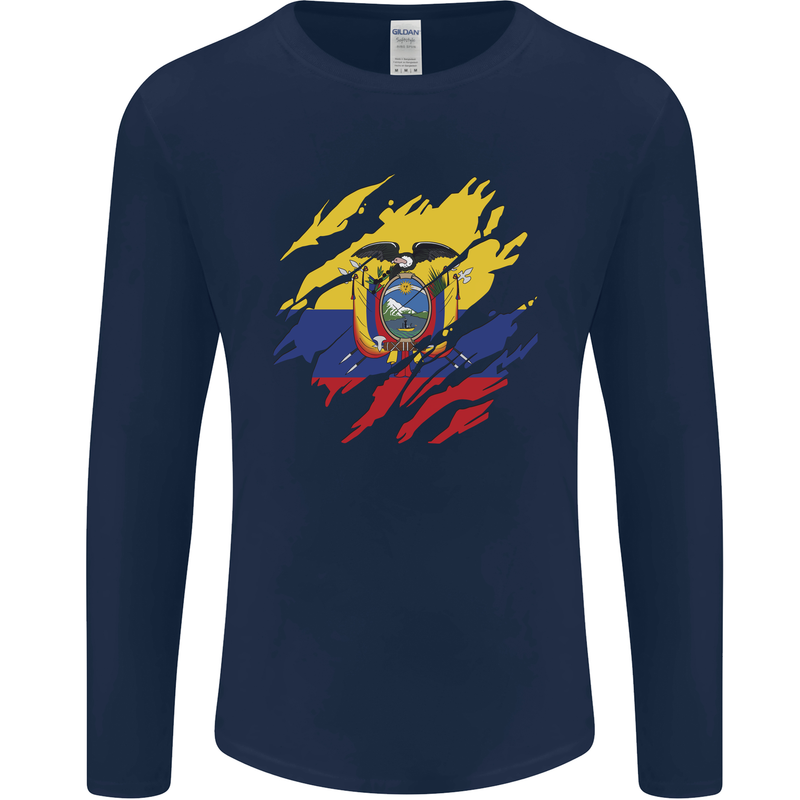 Torn Ecuador Flag Ecuadorian Day Football Mens Long Sleeve T-Shirt Navy Blue