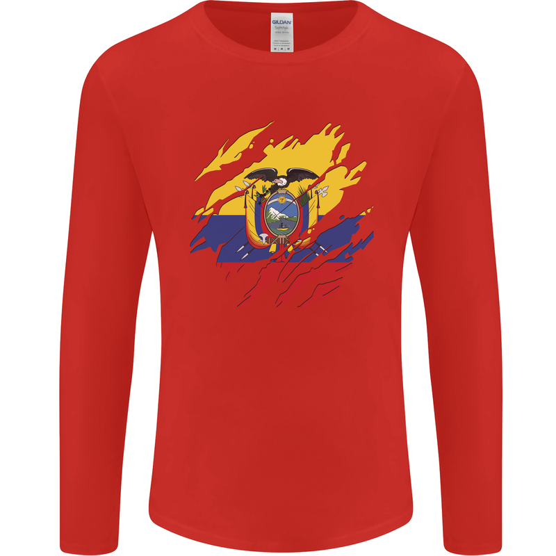 Torn Ecuador Flag Ecuadorian Day Football Mens Long Sleeve T-Shirt Red