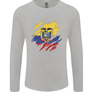 Torn Ecuador Flag Ecuadorian Day Football Mens Long Sleeve T-Shirt Sports Grey