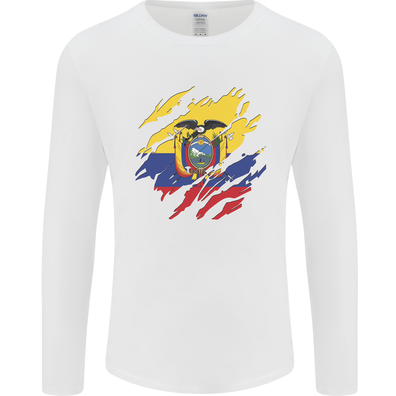 Torn Ecuador Flag Ecuadorian Day Football Mens Long Sleeve T-Shirt White
