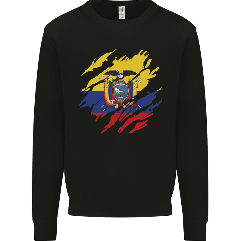 Torn Ecuador Flag Ecuadorian Day Football Mens Sweatshirt Jumper Black