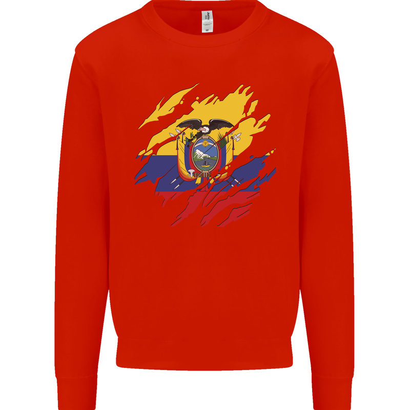 Torn Ecuador Flag Ecuadorian Day Football Mens Sweatshirt Jumper Bright Red